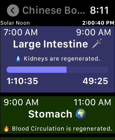 Chinese Body Clock detail on Apple Watch