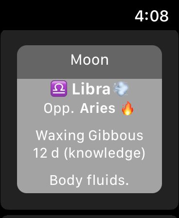 Moon sign and phase on Apple Watch
